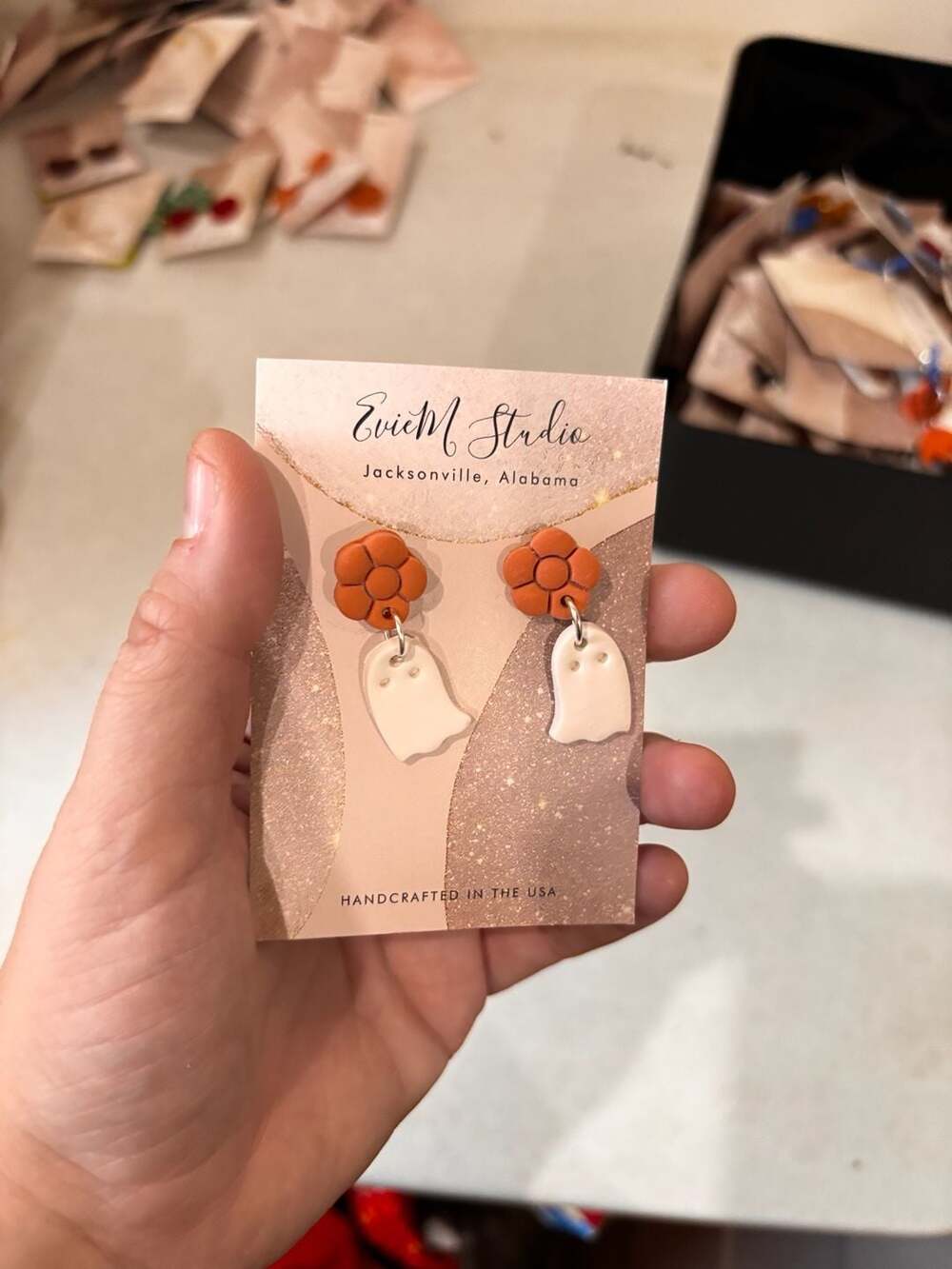 Evie M Studio Polymer Clay Flower Ghost Dangle Earrings